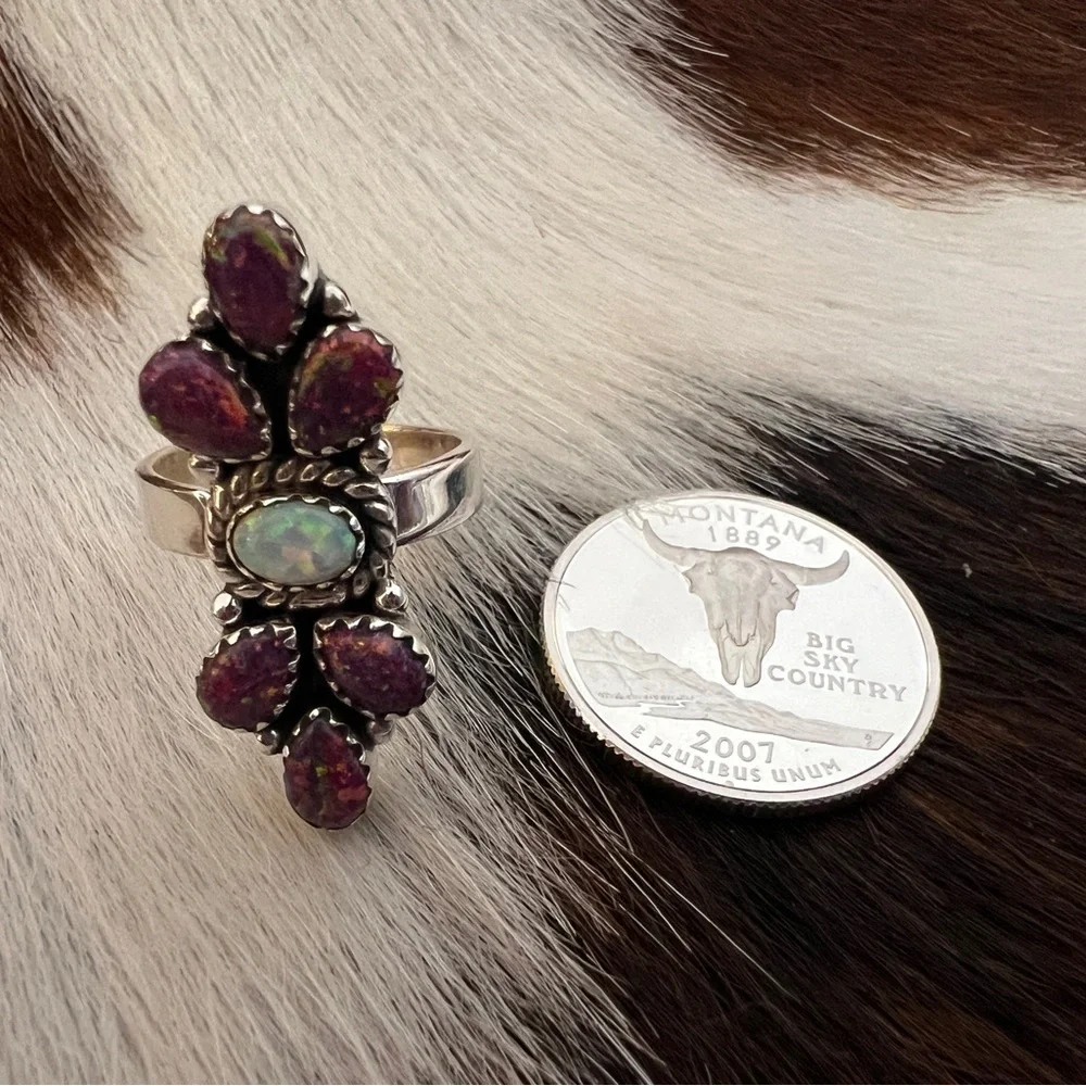 ❤️ Balloon Opal Cluster Navajo  Southwestern Artisan Ring Size Adjustable 6 to 8 - Picture 6 of 14